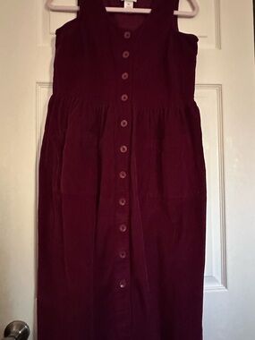 Button-Front Sleeveless Midi Dress in Deep Burgundy corduroy